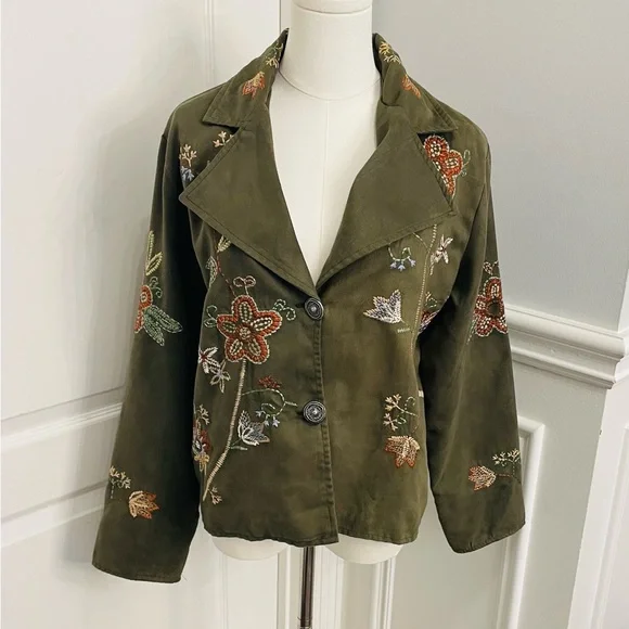 Parsley & Sage Olive Green Embroidered Floral Jacket - Picture 1 of 11